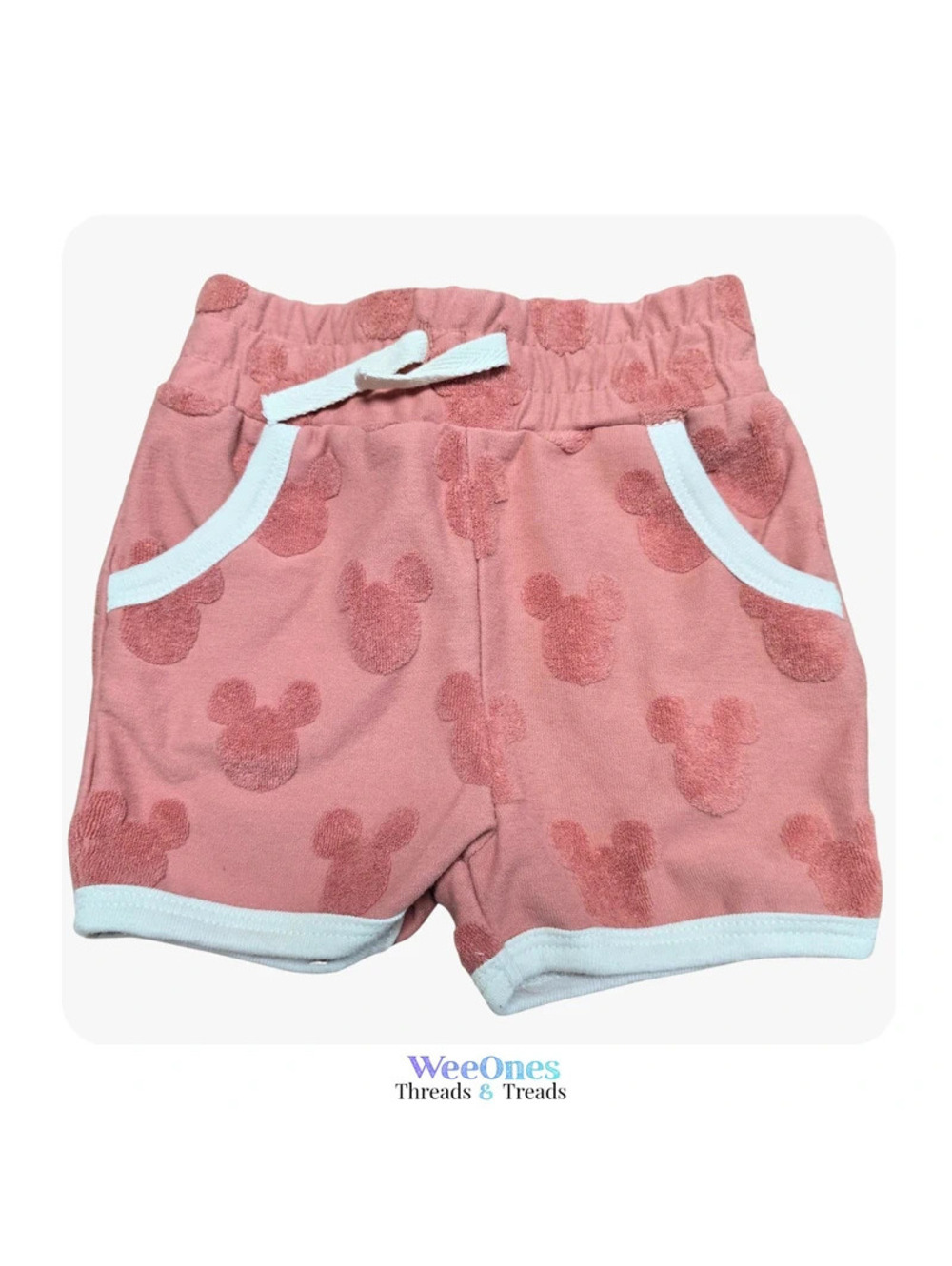 Disney Baby Pink Mickey Mouse Terry Cloth Shorts 12M